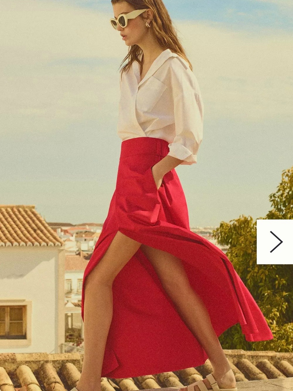 Mare Mare x Anthropologie Red Poplin Maxi Skirt with Slit Size Large
